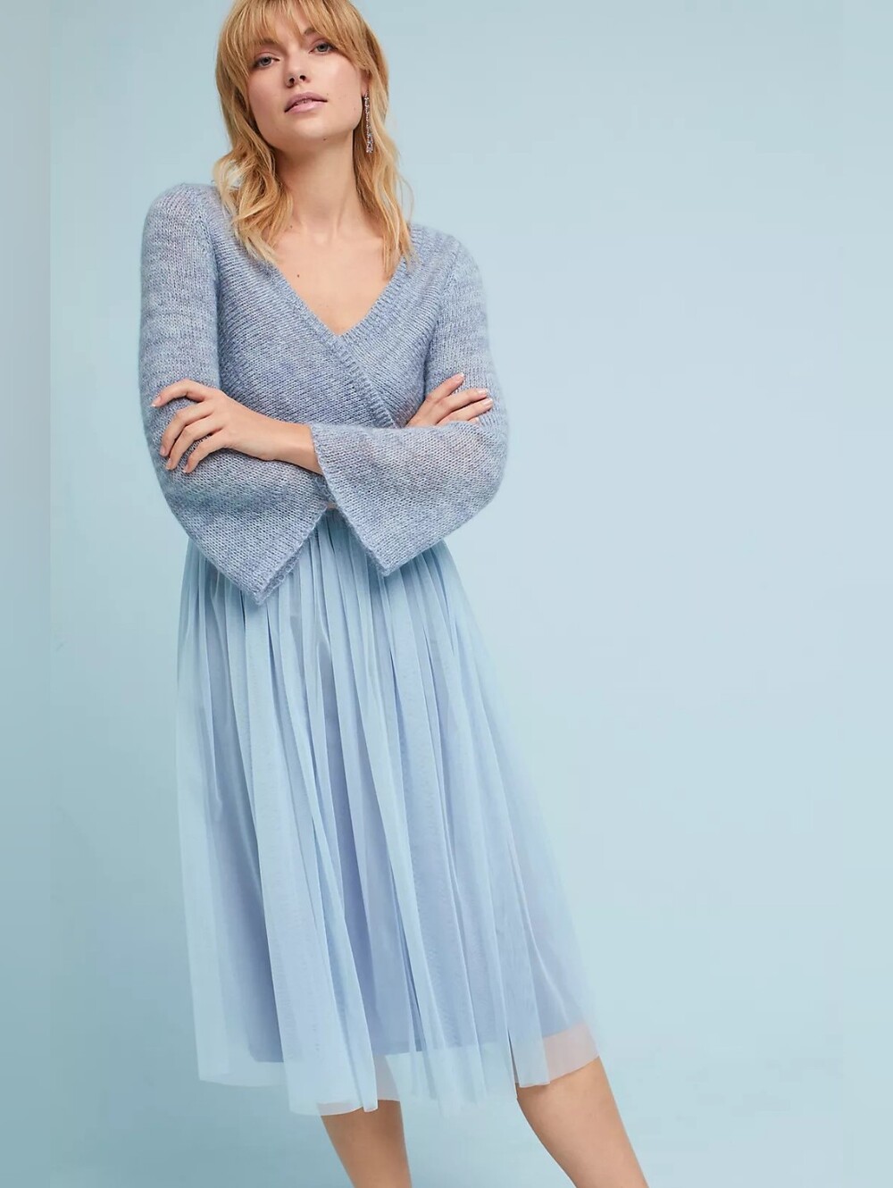 Anthropologie Tulle Layered Arabesque blue dress Size SMALL
